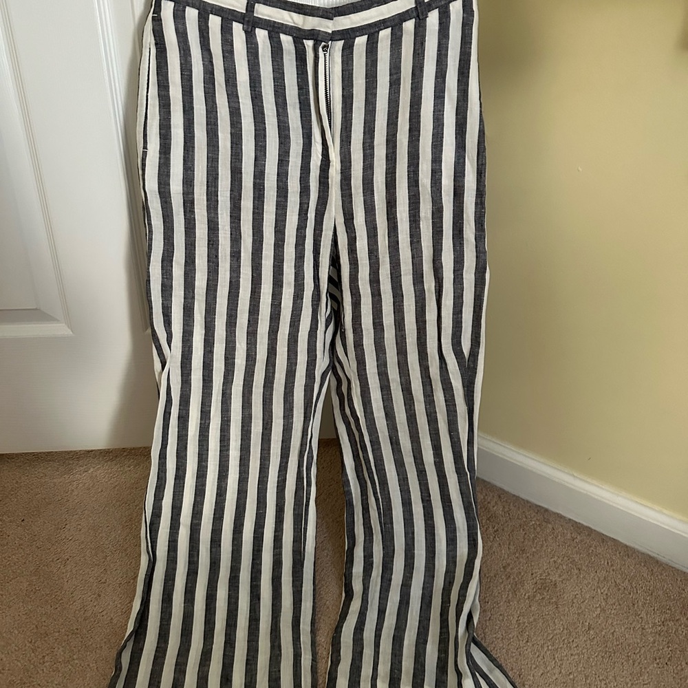 J. Crew navy and White Linen Striped Pants
